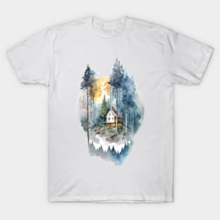 Cozy forest house surrounded with trees T-Shirt